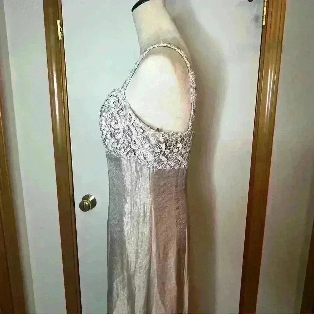 Marina Maxi Gown Dress Women 10 Dusty Rose Pink Lined V Neck Crocheted Top Strap - Picture 7 of 13
